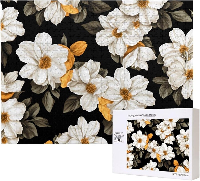 Phayah 500 Piece Jigsaw Puzzle White Yellow Flower Home Decor Gift For Adults - Image 1